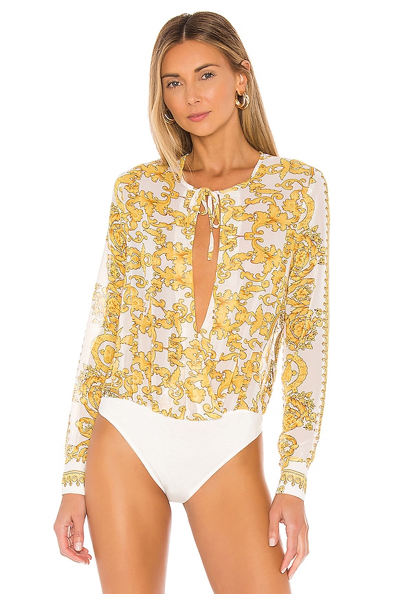 view 2 of 5 Alexa Front Tie Bodysuit in White & Gold
