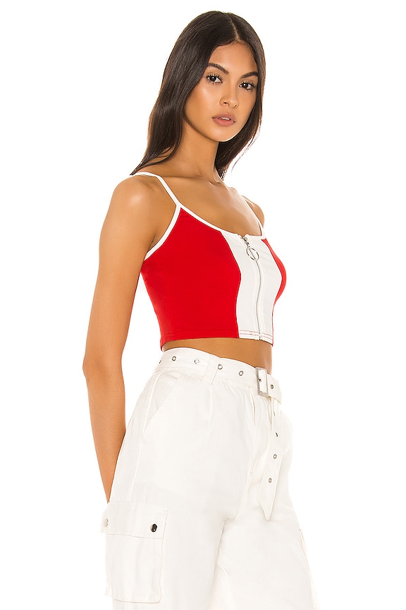 view 2 of 4 BRIDGET 프론트 지퍼 크롭탑 in Red & White