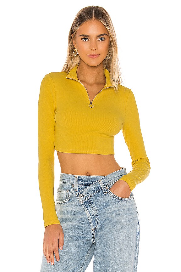 view 1 of 4 Kamyla Half Zip Crop Top in Mustard
