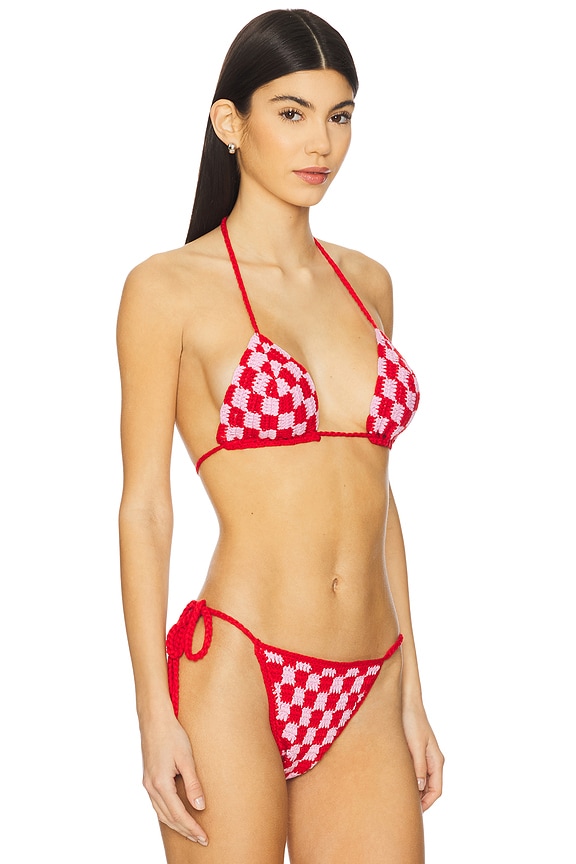 view 2 of 4 Alessia Crochet Bikini Top in Pink & Red