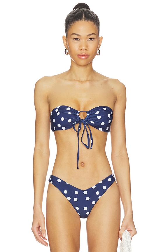 view 1 of 4 Lucy Bikini Top in Navy & White Dot