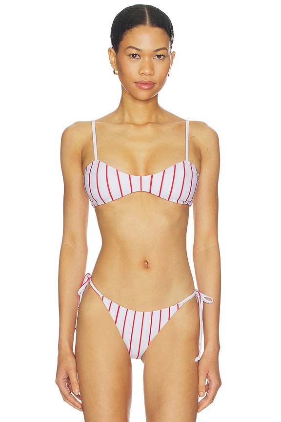 view 1 of 5 Minca Bikini Top in White & Red Stripe
