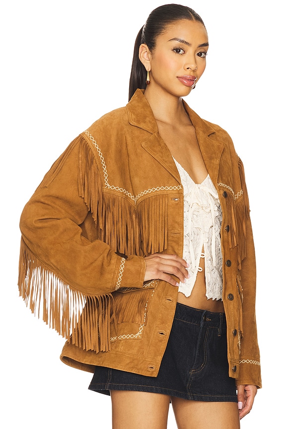 view 2 of 5 Fearless Heart Suede Fringe Jacket in Vintage Tan