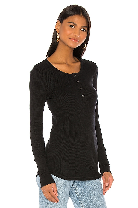view 2 of 4 Henley Long Sleeve Top in Black