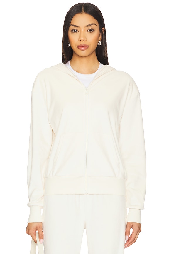 view 2 of 5 Rhys Velour Zip Up Hoodie in Creme