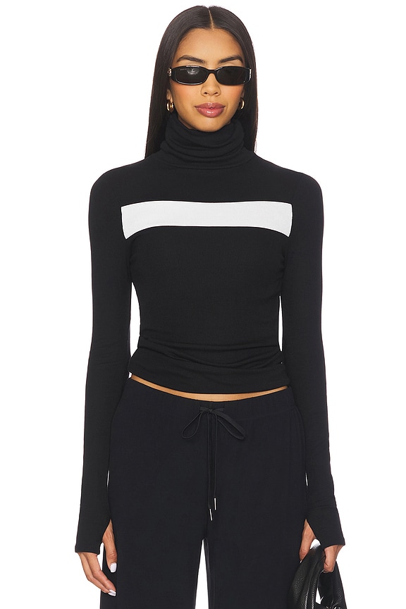 view 1 of 4 Lennon Rib Turtleneck Top in Black & White