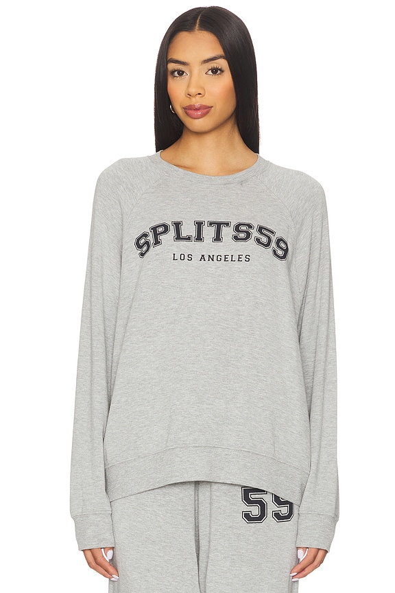 view 2 of 5 Andie Oversized Fleece Varsity Graphic Sweatshirt in Heather Grey