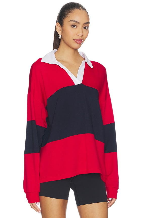 view 2 of 4 Katie Fleece Rugby Pullover in Pirate Red & Indigo