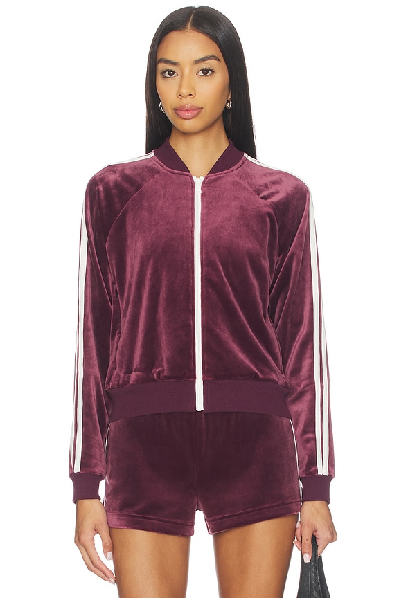 view 2 of 5 Heritage Velour Bomber Jacket in Dark Cherry & White