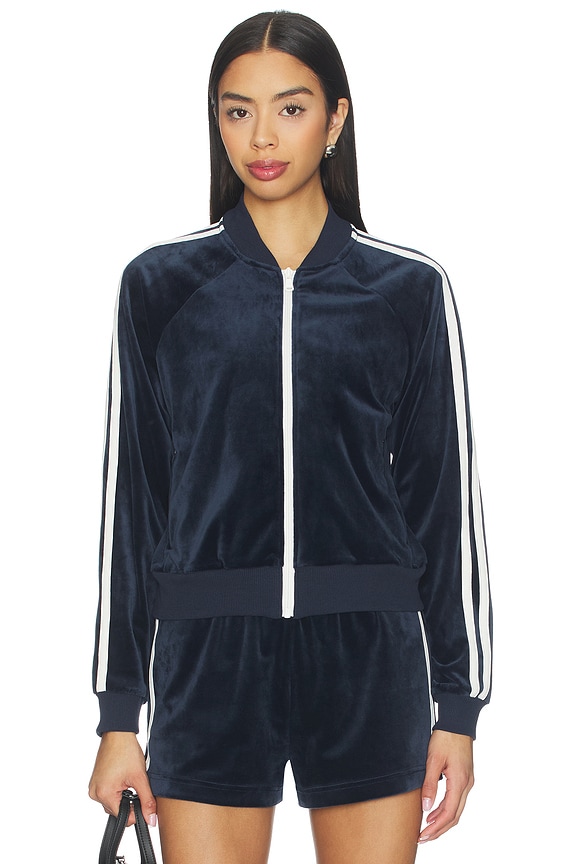 view 2 of 5 Heritage Velour Bomber Jacket in Indigo & White