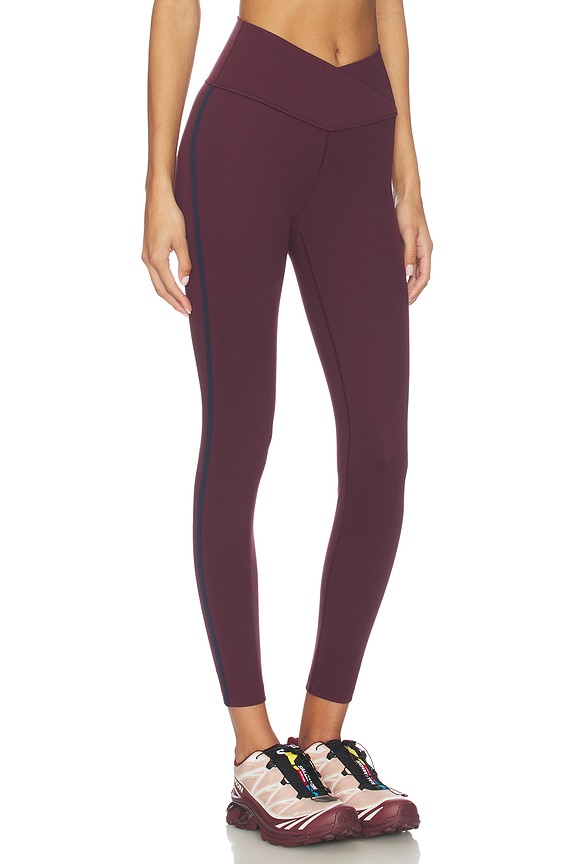 view 1 of 6 Mia Rigor Legging W/ Stripe in Dark Cherry & Indigo