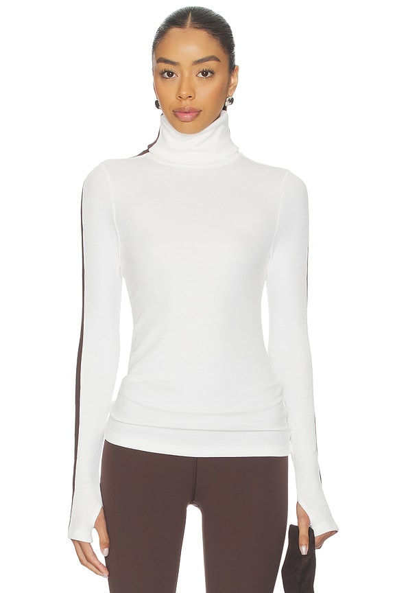 view 2 of 5 Jackson Rib Full Length Turtleneck Top in White & Dark Chocolate