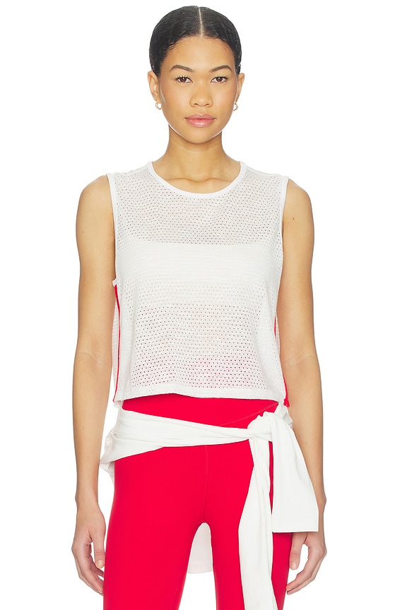 view 2 of 4 Logan Mesh Tank Top With Stripe in White & Pirate Red