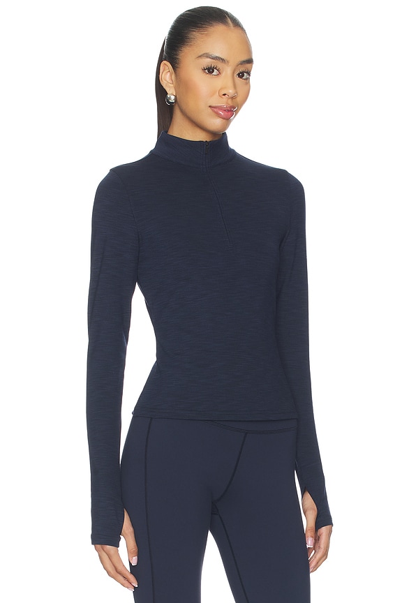 view 2 of 4 Stevie Active Rib Half Zip Waist Length Top in Heather Indigo