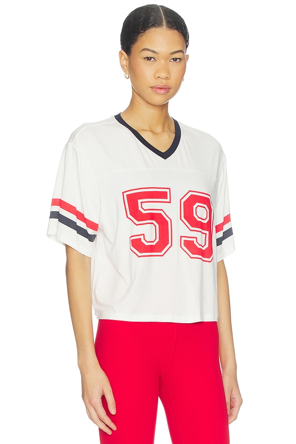 view 2 of 4 Rex Varsity Jersey V-neck Top in White