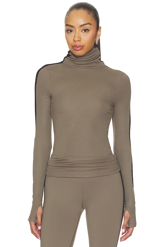 view 2 of 5 Jackson Rib Full Length Turtleneck Top in Lentil & Black