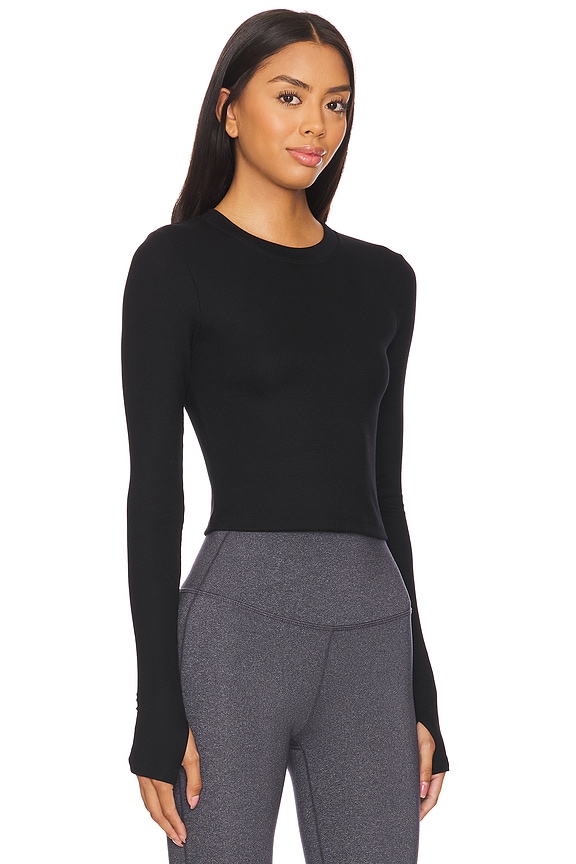 view 2 of 4 Louise Rib Long Sleeve Crop Top in Black