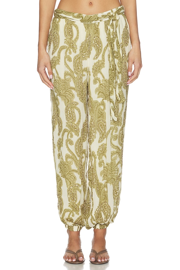 view 1 of 6 Tibet Paisley Trouser in Papyrus & Kombu Green