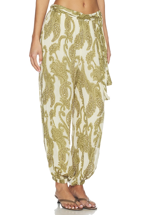 view 2 of 6 Tibet Paisley Trouser in Papyrus & Kombu Green