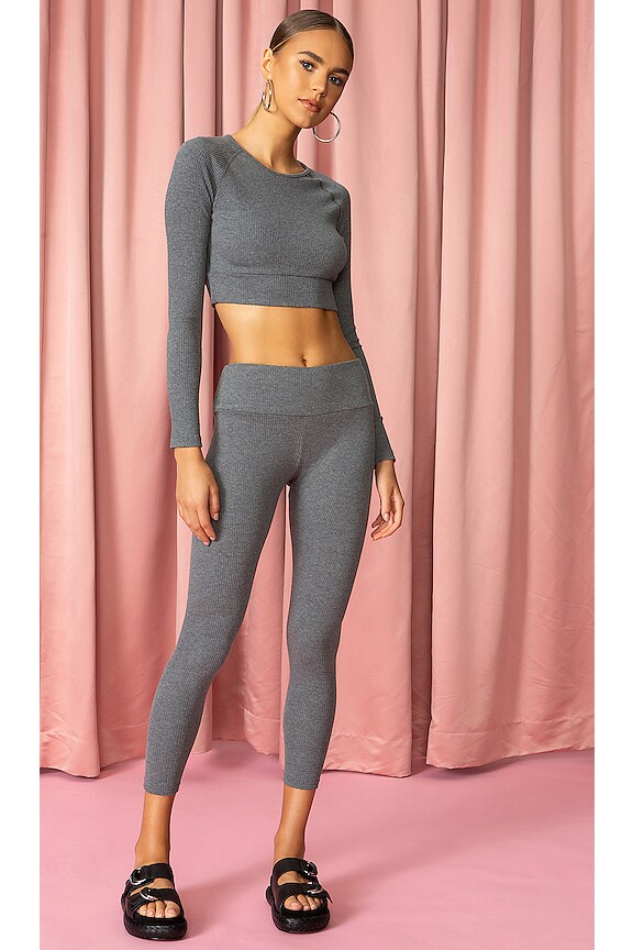 view 1 of 3 Crop Top & Legging Matching Set in Dark Grey