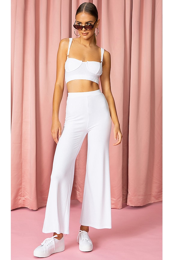 view 1 of 3 Ribbed Bustier Pant Set in White