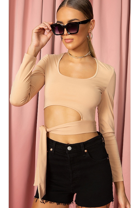 view 1 of 3 Side Tie Crop Top in Khaki