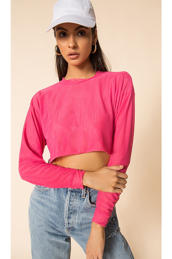 view 1 of 4 Sheer Crop Top in Neon Pink