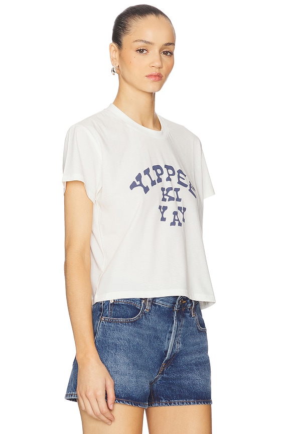 view 2 of 4 Yippee Ki Yay Crop Tee in Vintage White & Navy Print