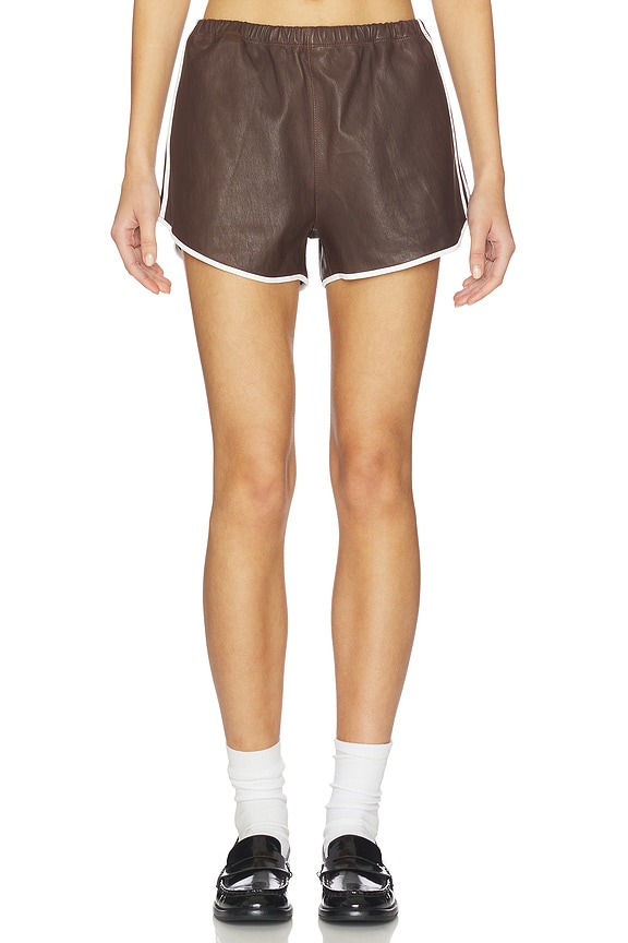 view 1 of 6 Dolphin Leather Shorts in Milk Chocolate & White