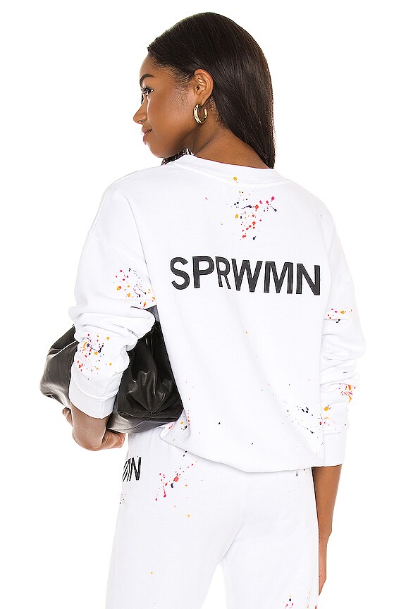 SPRWMN Paint Splatter Sweatshirt in White REVOLVE