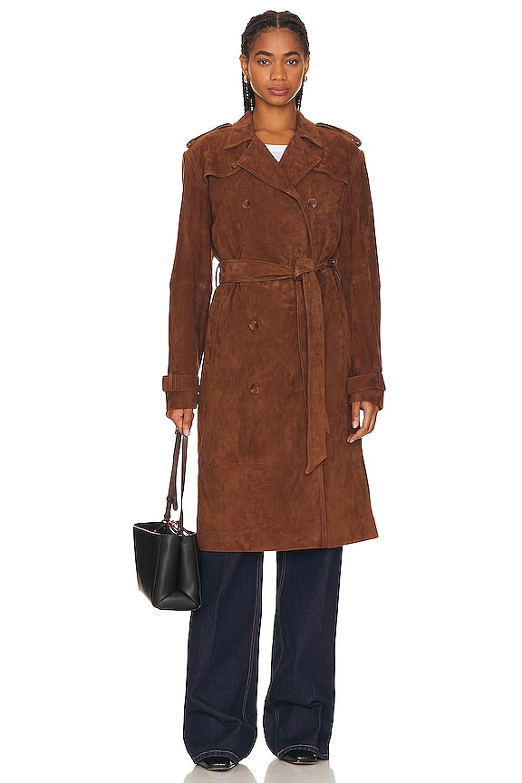 view 2 of 4 Suede Trench Coat in Dark Cognac