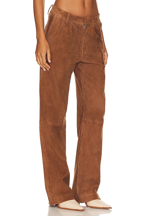 view 2 of 4 Leather Straight Leg Trousers in Dark Cognac