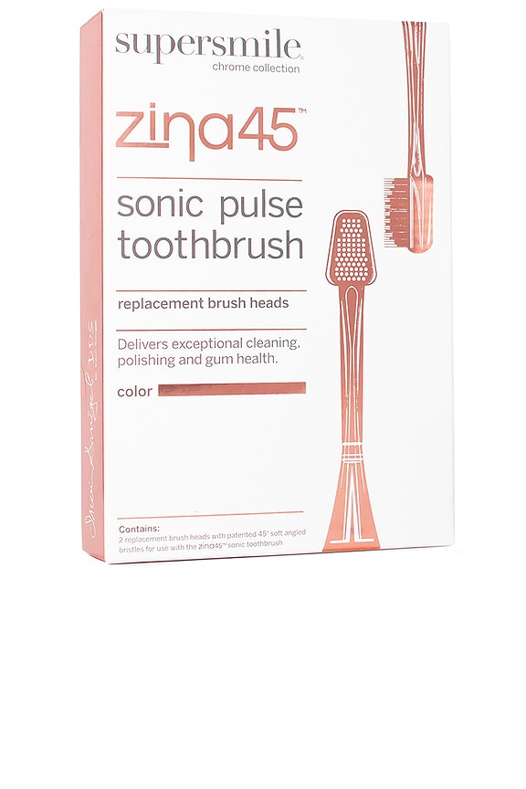 view 2 of 3 Zina45 Sonic Pulse Toothbrush Replacement Heads 2 Pack in Chrome Rose Gold