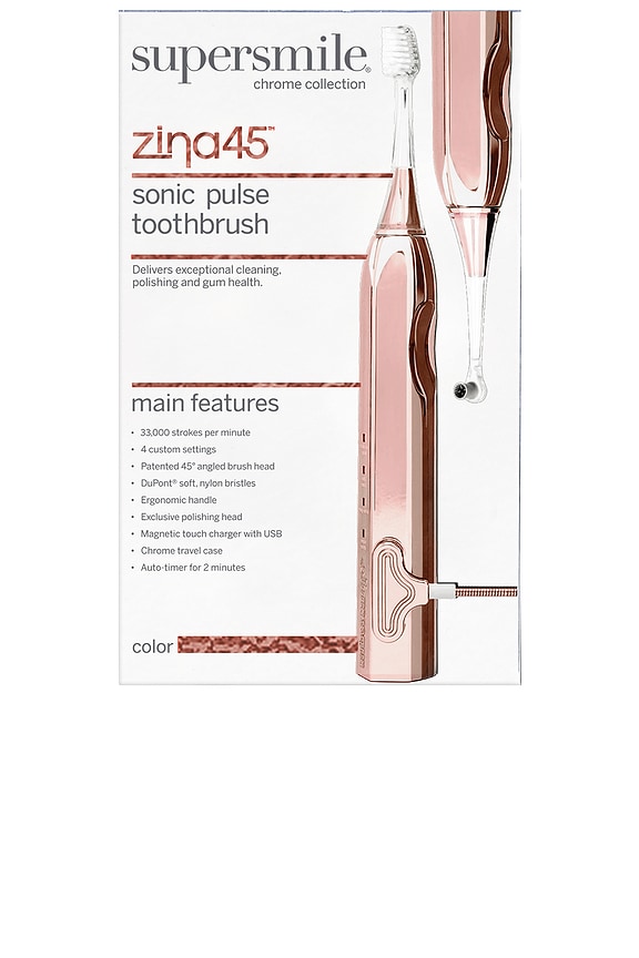 view 2 of 7 Zina45 Sonic Pulse Toothbrush With Case in Chrome Rose Gold