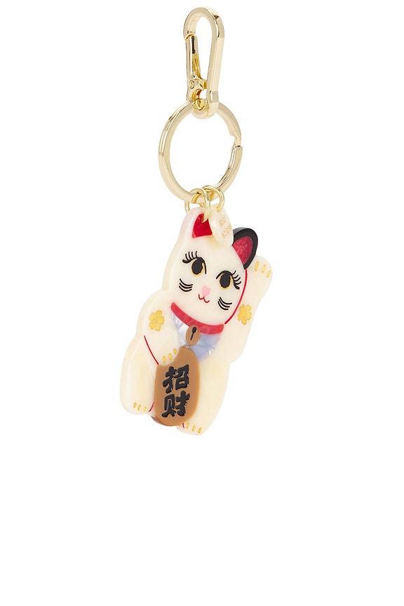 view 2 of 5 Hand-Painted Maneki-Neko Cat Bag Charm & Keychain in Good Fortune