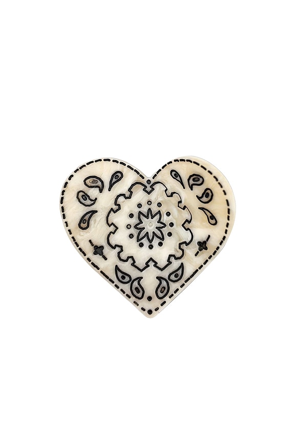view 1 of 4 Hand-Painted Mini Paisley Heart Claw Hair Clip in Black & White