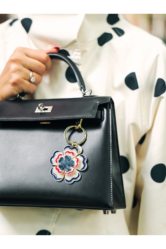 view 2 of 2 Hand-Painted Americana Flower Bag Charm & Keychain in White