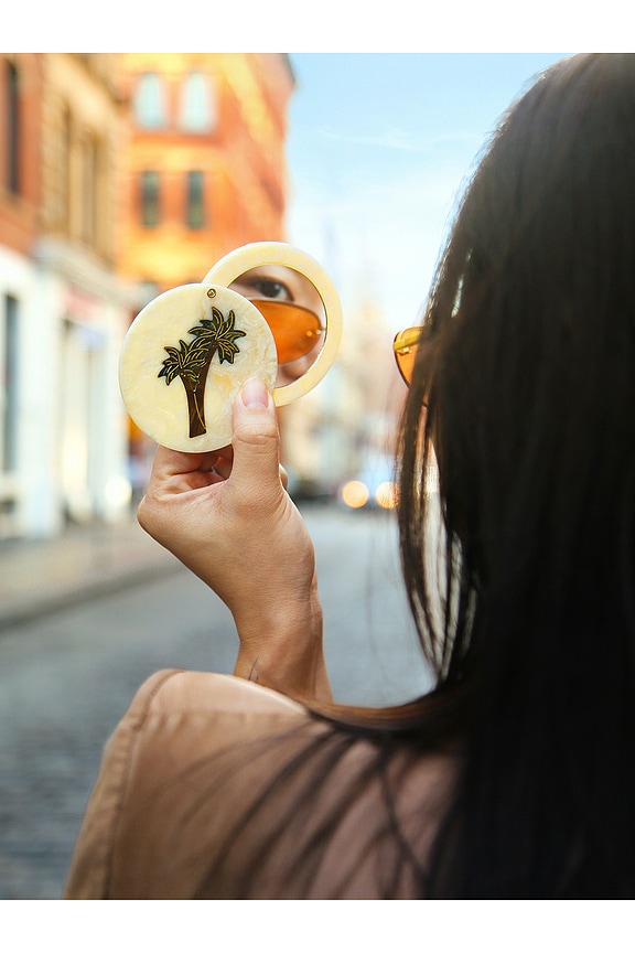 view 2 of 2 Hand-painted Palm Tree Compact Mirror in 