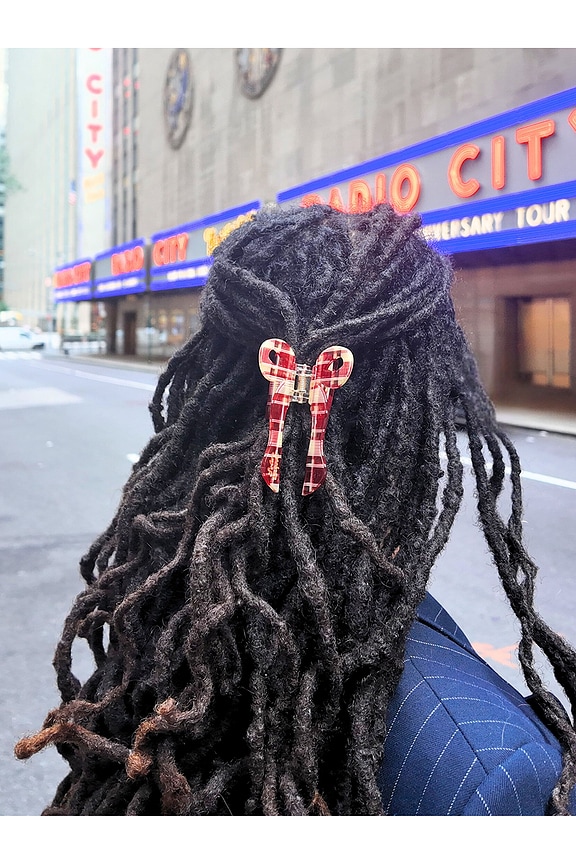 view 2 of 3 Hand-painted Coquette Bow Claw Hair Clip in Red Plaid