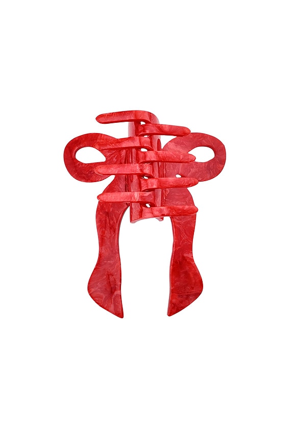view 2 of 3 Hand-painted Coquette Bow Claw Hair Clip in Red