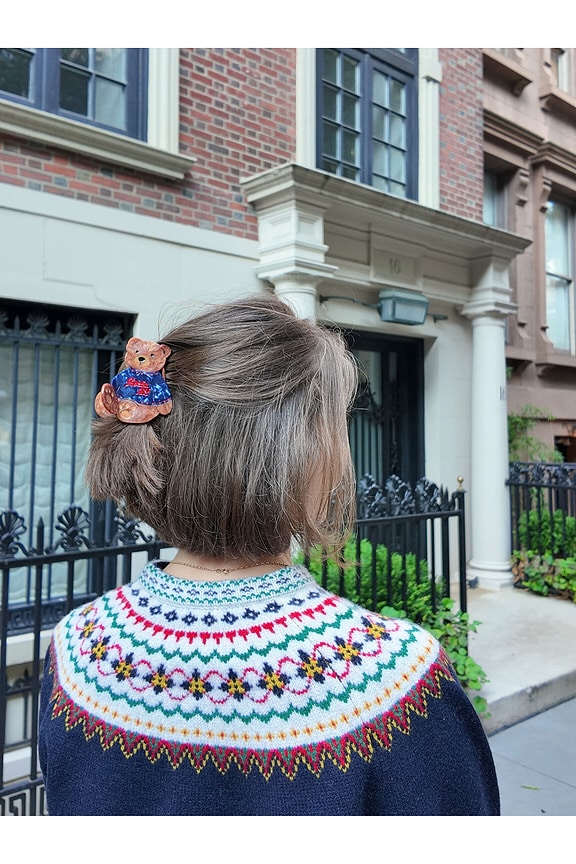 view 2 of 2 Hand-painted Apres Ski Teddy Bear Claw Hair Clip in 