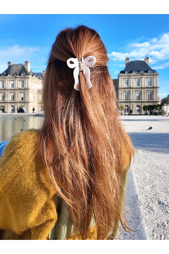 view 2 of 2 Hand-painted Coquette Bow Claw Hair Clip in White