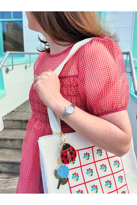 view 2 of 2 Hand-painted Hydrangea Bag Charm & Keychain in Baby Blue