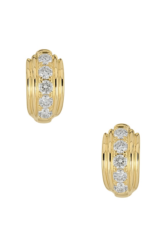 view 2 of 3 Dainty Boulevard Huggie Earrings in 14k Yellow Gold & White Diamonds