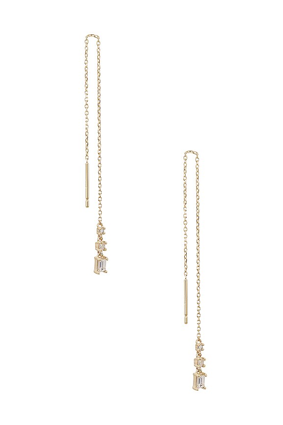 STONE AND STRAND Round Baguette Threader Earrings in 10k Yellow Gold