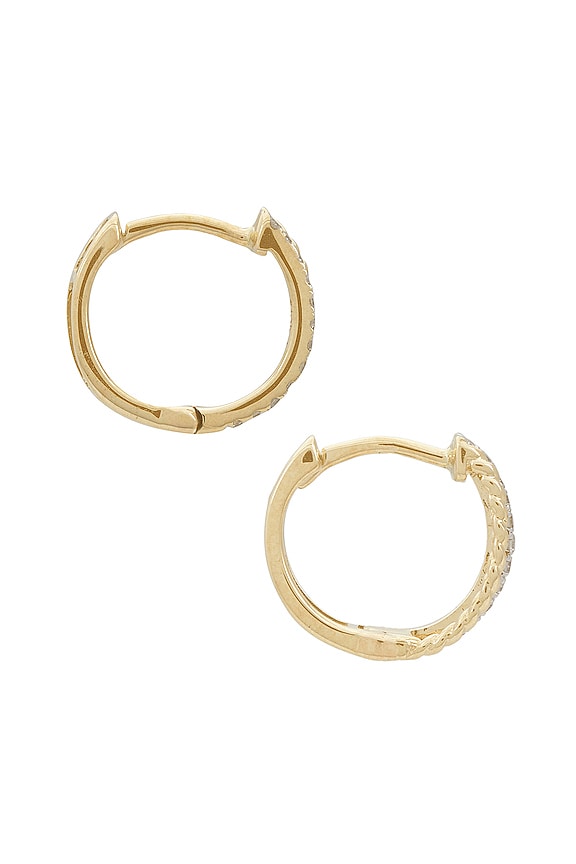 view 2 of 3 Velvet Rope Pave Second Hole Huggies Earrings in 10k Yellow Gold & White Diamond