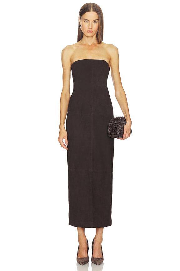 view 1 of 5 Kim Suede Dress in Chocolate
