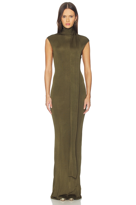 view 2 of 6 Dianne Scarf Wrap Gown in Pine Green