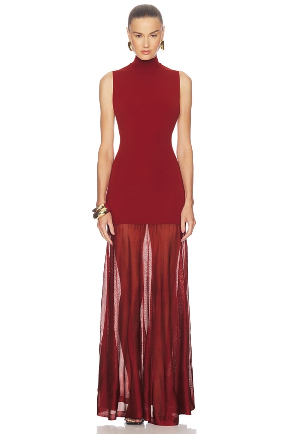 view 2 of 6 Kera Mock Neck Knit Gown in Deep Red
