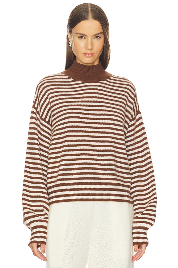 view 2 of 5 Waldo Striped Cashmere Sweater & Scarf in Brown & Cream